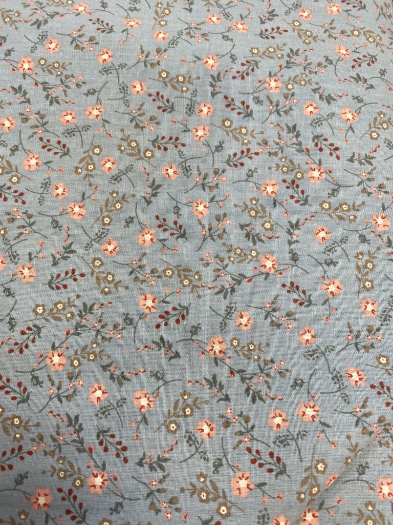 Tela popelin light de algodon poplin floral rustic blue