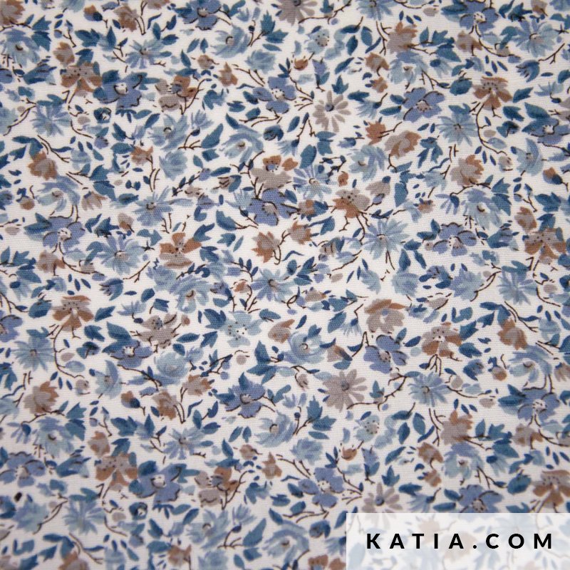 Popelin ligth print swan blue poplin