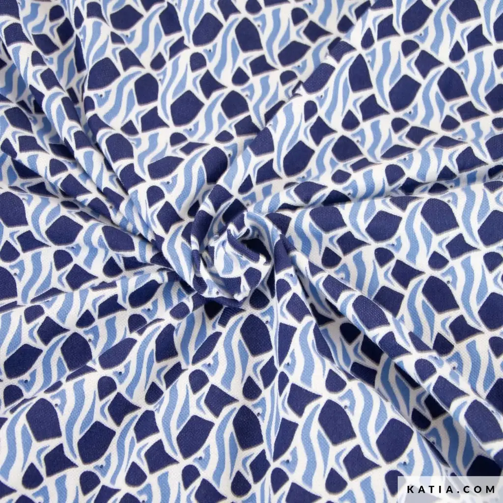 Pique Cotton Print Azul Peces
