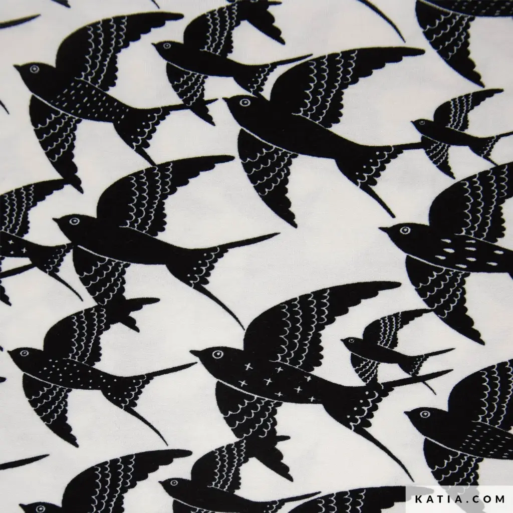 [2269-7 Jersey Viscose Print Flying Dreams B&W] Jersey Viscose Print