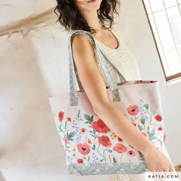 Panel de tela de loneta Poppies Bag para coser un bolso