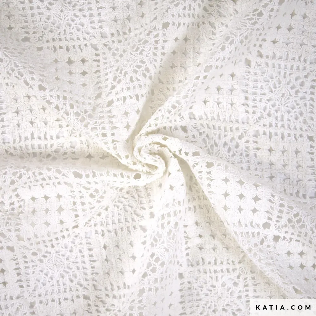 [2308-2 Crochet Squares Fabric Crochet Squares] Tela de encaje Crochet con diseño cuadrado