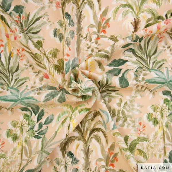[2078 E48 Ecoviscose Cocoa Fruit Palm] Tela de Viscosa EcoVero con estampado tropical