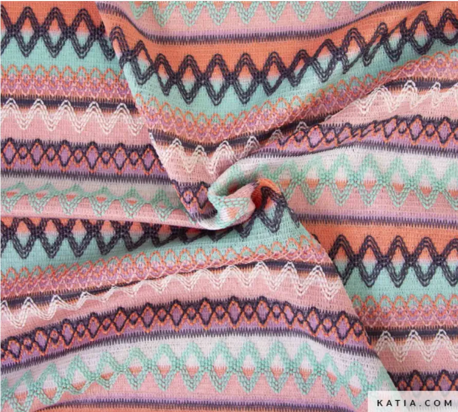 [2297-2 Multicolor Embroidery] Tela elástica bordada con estampado étnico  galápagos 2297