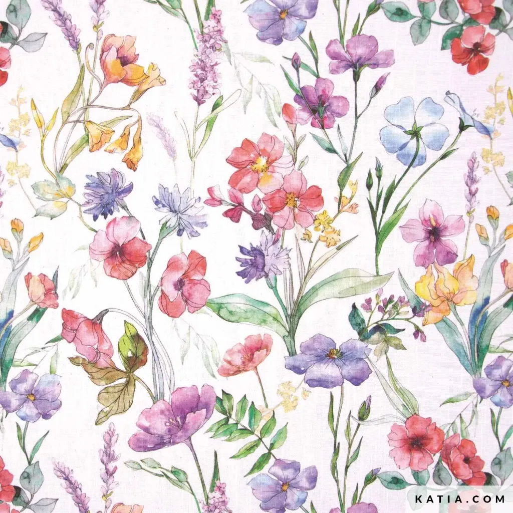 [2307-1 Slub Print Poppy] Nuevo Tela de canvas reciclado con flores Multicolor Poppy